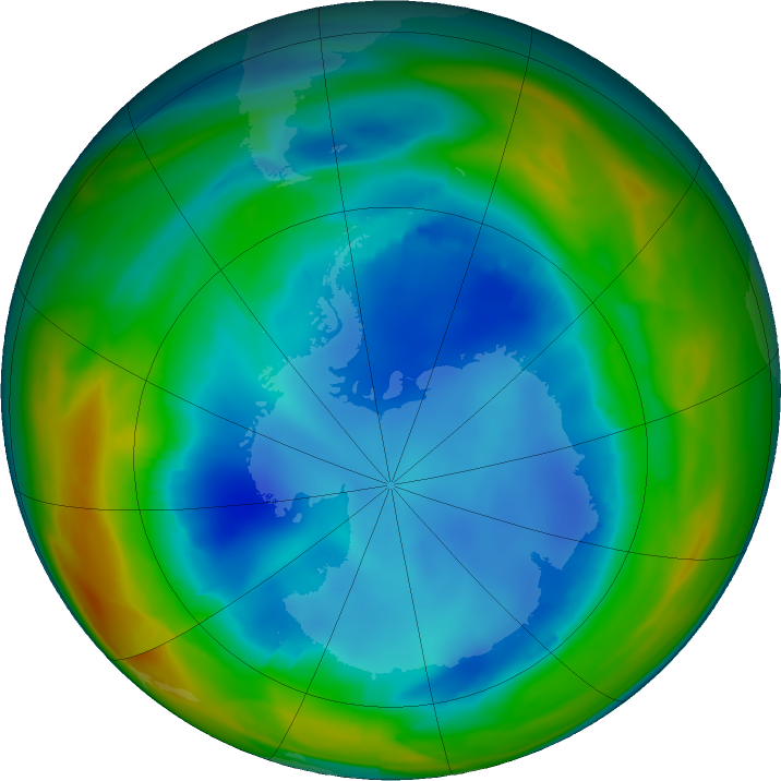 Antarctic ozone map for 03 August 2023